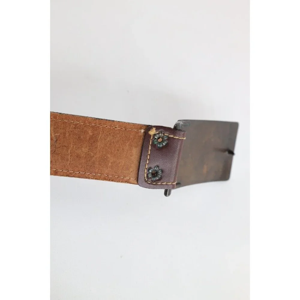 Vtg 70s 80s Levis Brass Buckle Leather Belt Waist Pants Belt Brown Boys 24 USA